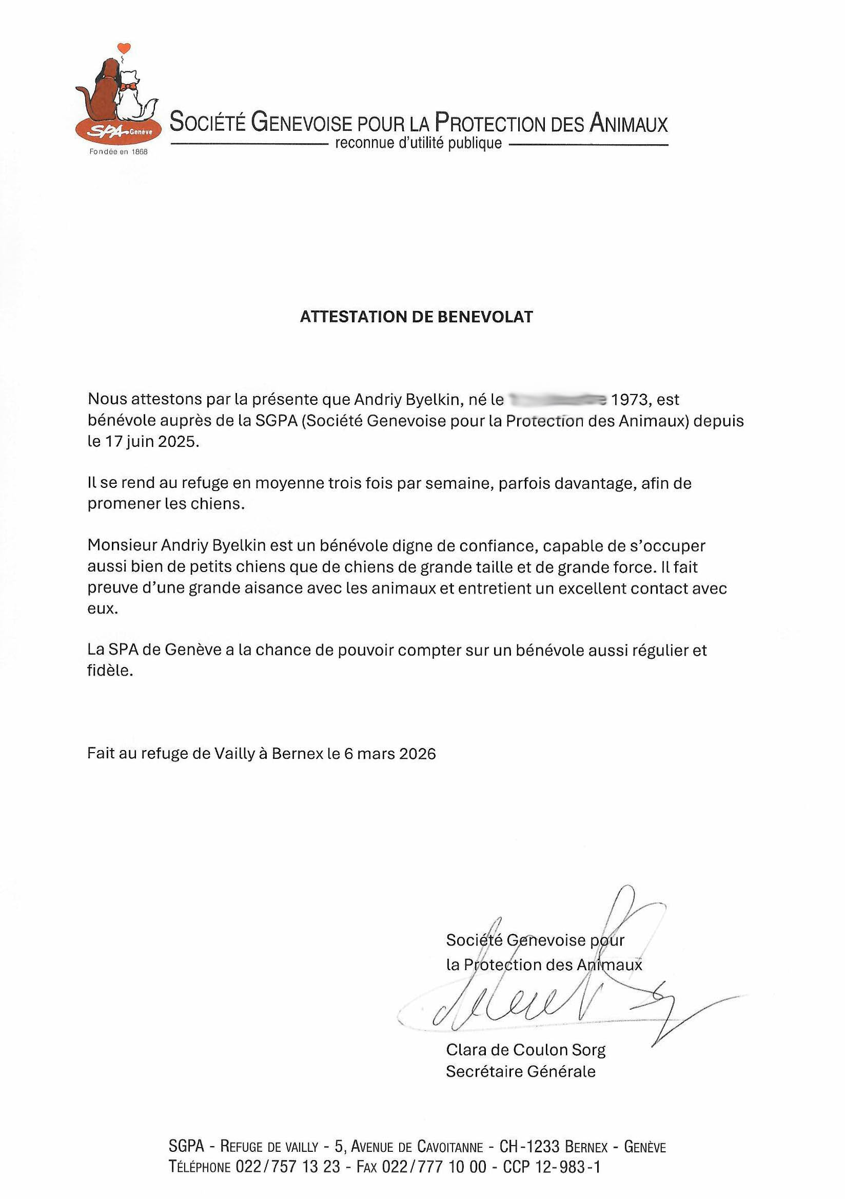 SGPA volunteer attestation